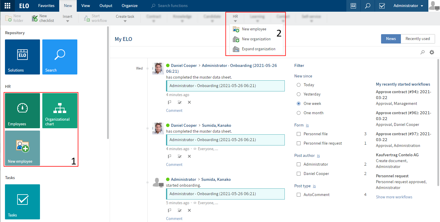 Programmoberfläche mit Business Solution ELO HR Personnel File