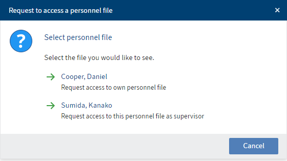 'Request to access a personnel file' dialog box