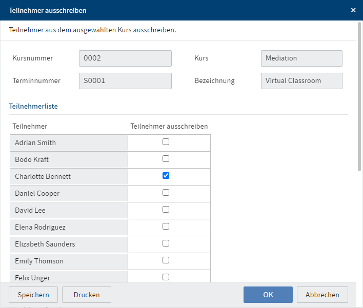 Dialog 'Teilnehmer ausschreiben'