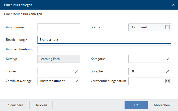 Dialog 'Einen Kurs anlegen'