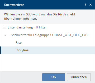 Dialog 'Stichwortliste'