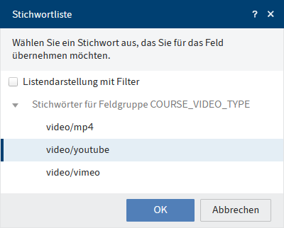 Dialog 'Stichwortliste'