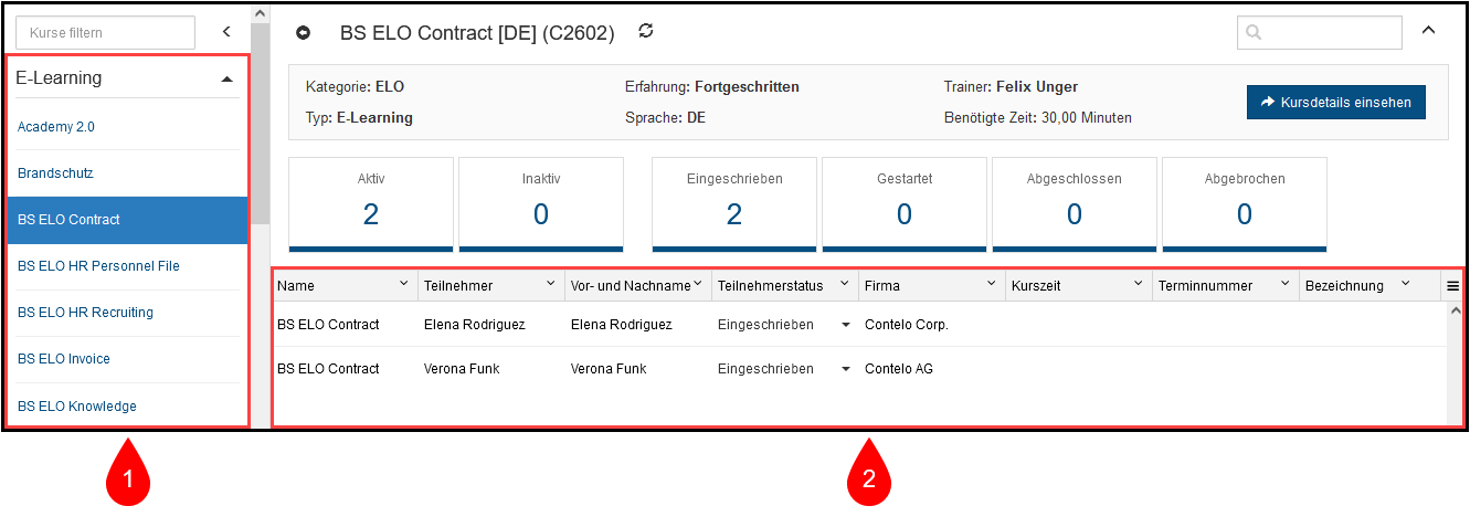 Teilnehmeransicht im Dashboard