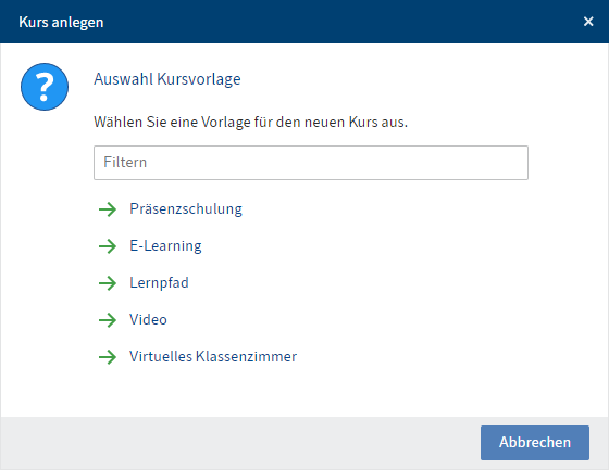 Dialog 'Auswahl Kursvorlage'