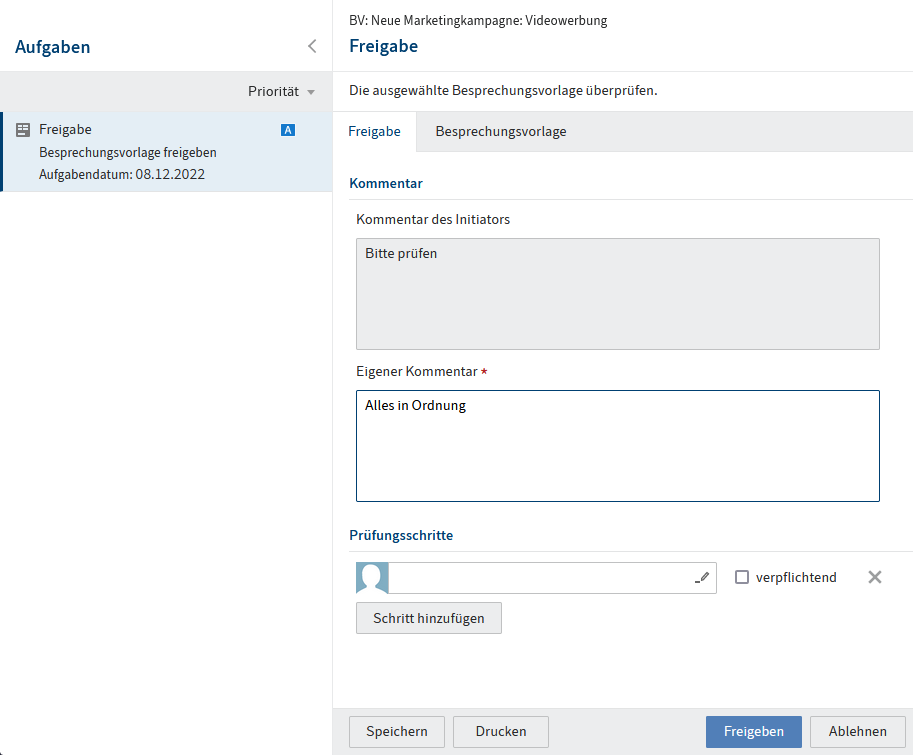 Freigabe-Workflow im Aufgabenbereich