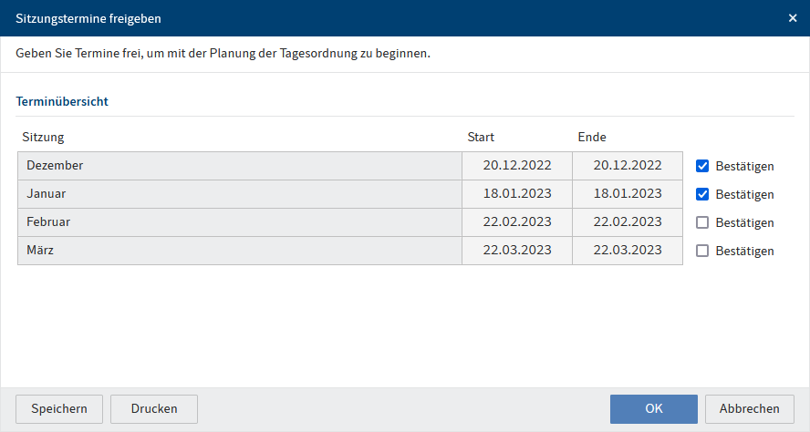 Dialog 'Sitzungstermine freigeben'