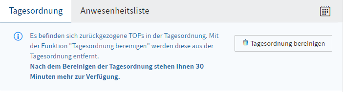Schaltfläche 'Tagesordnung bereinigen'
