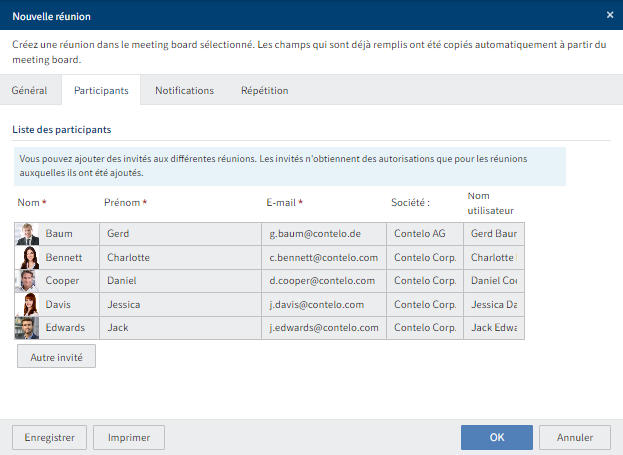 Dialogue 'Nouvelle réunion', onglet 'Participants'