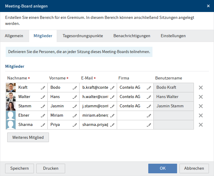 Dialog 'Meeting-Board anlegen', Tab 'Mitglieder'