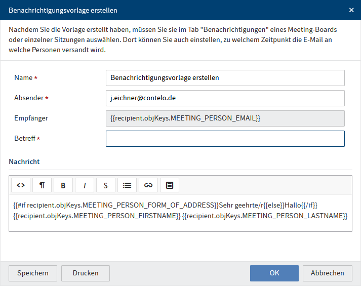 Dialog 'Benachrichtigungsvorlage erstellen'