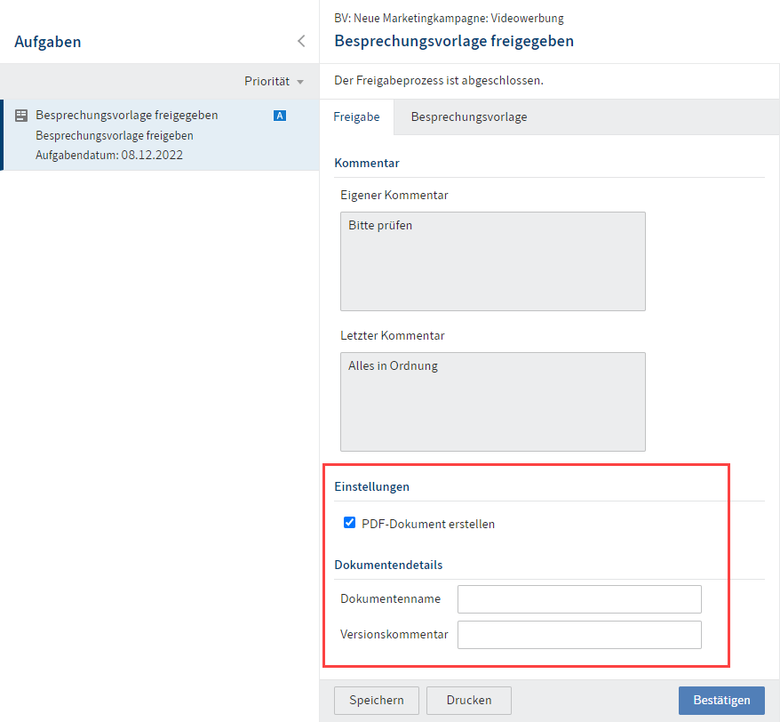 Option 'PDF-Dokument erstellen'