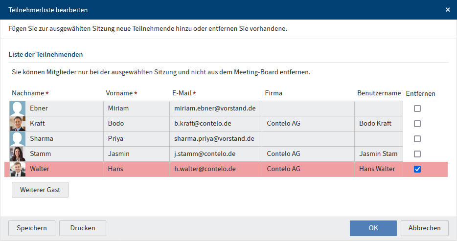 Dialog 'Teilnehmerliste bearbeiten'