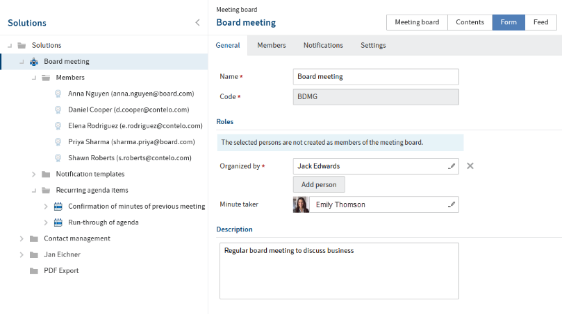 Meeting board form