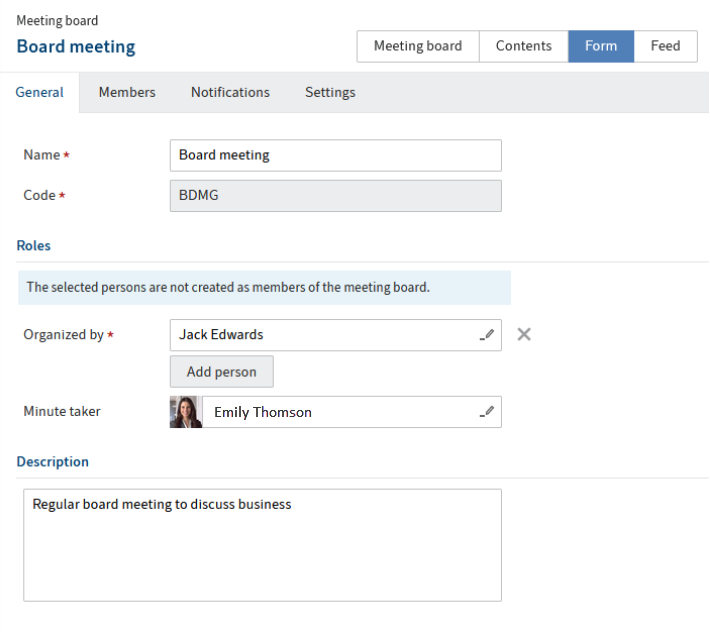 Meeting board form