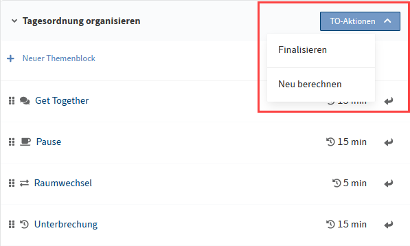 Bereich 'Tagesordnung organisieren'