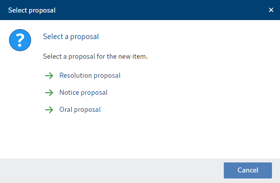 'Select proposal' dialog box