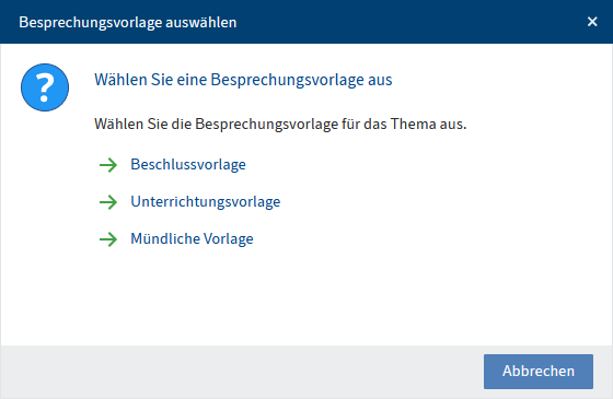 Dialog 'Besprechungsvorlage auswählen'