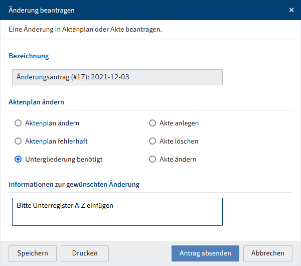 Dialog 'Änderung beantragen'