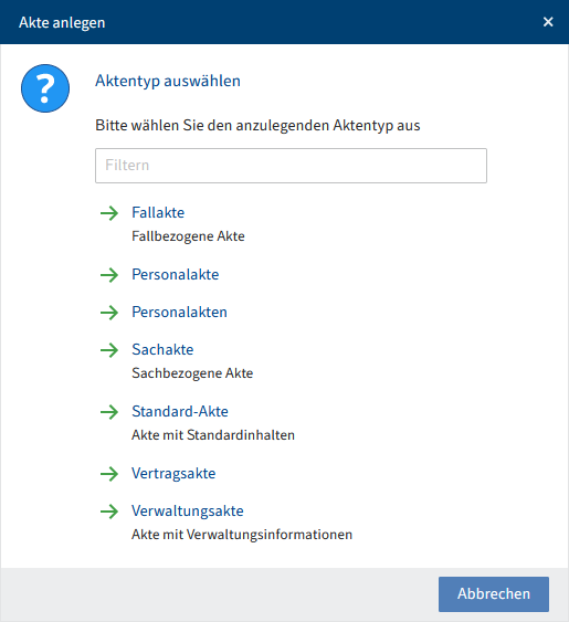 Dialog 'Aktentyp auswählen'