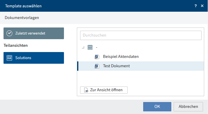 Dialog 'Template auswählen'