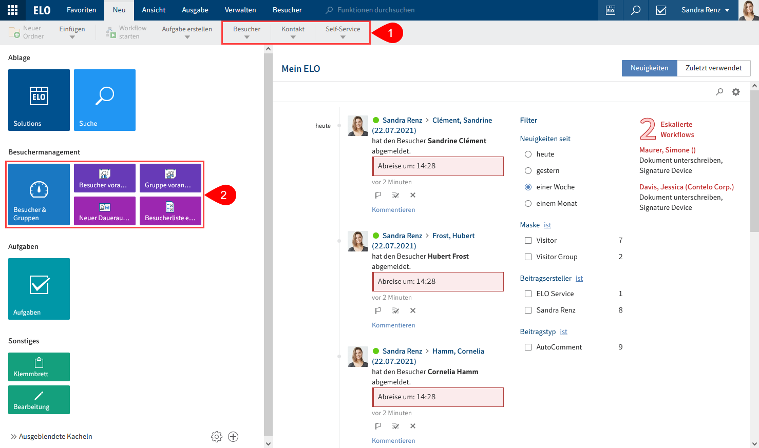 Programmoberfläche mit Business Solution ELO Visitor