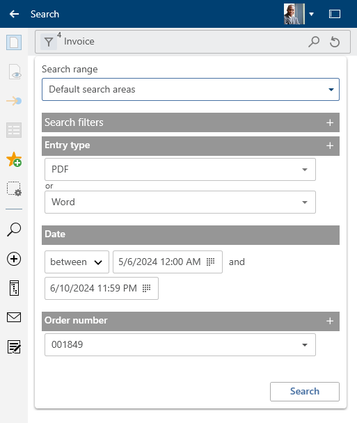 Applying the 'Select field' search filter