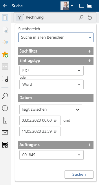 Hinzufügen des Suchfilters 'Feld auswählen'