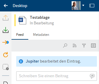 Funktionsbereich 'Desktop'; Status 'In Bearbeitung'