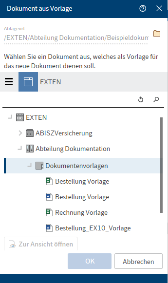 Dialog 'Dokument aus Vorlage'
