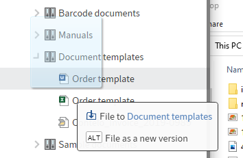Drag-and-drop onto an entry in the tree view