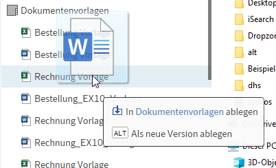 Drag-and-drop auf einen Eintrag in der Baumansicht
