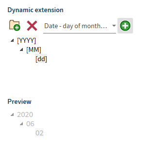 'Link Outlook folder' dialog box; Dynamic extension example