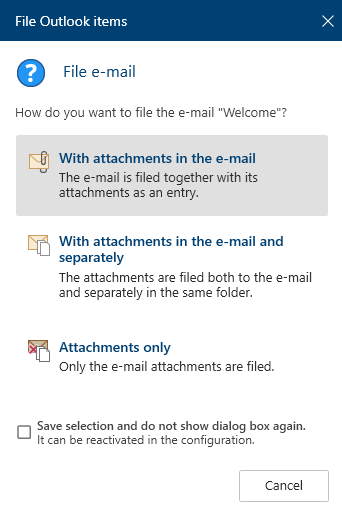 'File Outlook items' dialog box