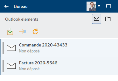 Section 'Desktop'; dépôt d'éléments Outlook