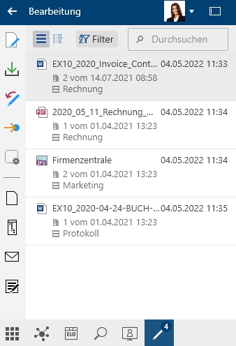 Funktionsbereich 'Bearbeitung'