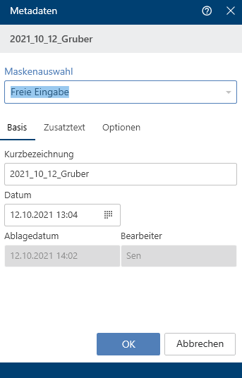 Dialog 'Metadaten'
