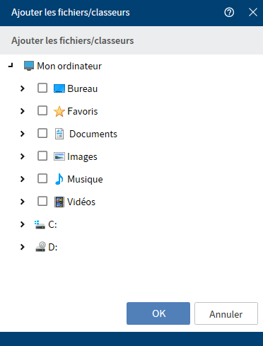 Dialogue 'Ajouter des fichiers/classeurs'