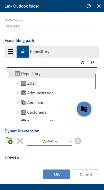 'Link Outlook folder' dialog box