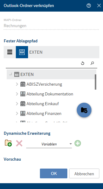 Dialog 'Outlook-Ordner verknüpfen'