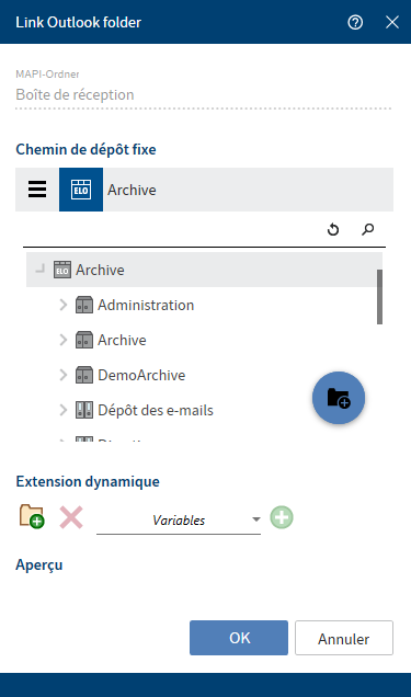Dialogue 'Rattacher un classeur Outlook'