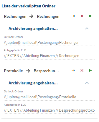 Outlook-Ordner; Liste der verknüpften Ordner
