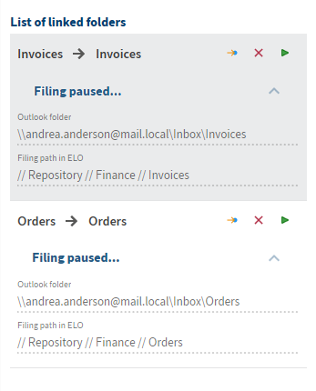 Outlook folders; List of linked folders