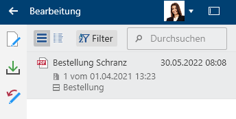 Funktionsbereich 'Bearbeitung', Listenansicht