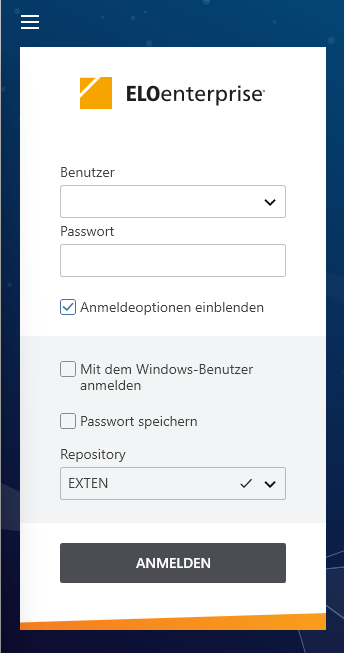 Dialog 'Anmeldung'