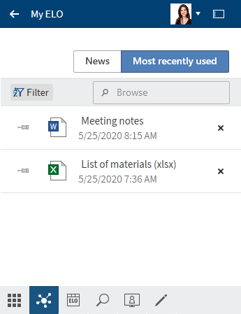 'My ELO' work area with 'Most recently used' selected