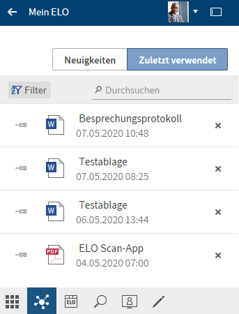 Funktionsbereich 'Mein ELO' mit der Auswahl 'Zuletzt verwendet'