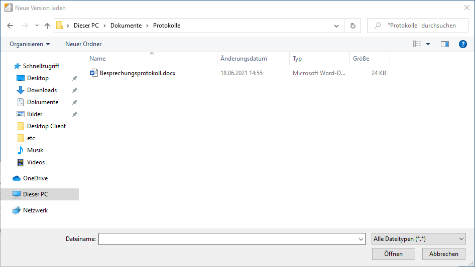 Fenster zur Auswahl der Datei aus dem Dateisystem