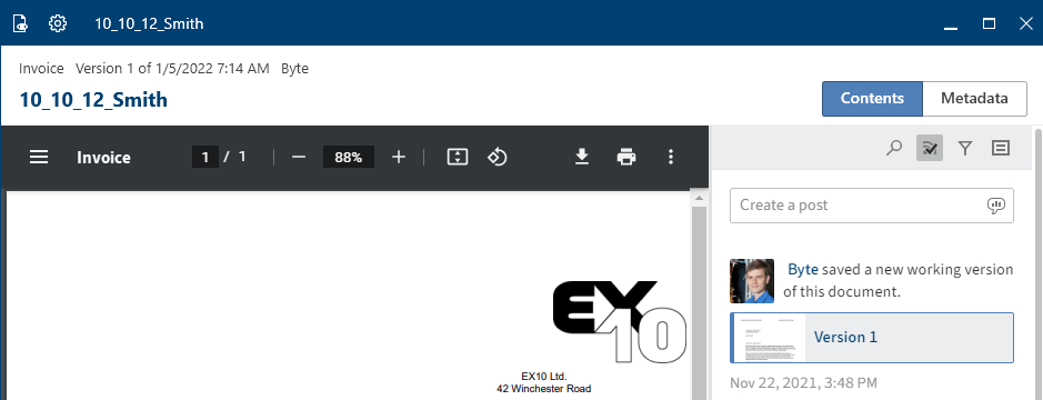 Preview for a Microsoft Office Online document, 'Content' view