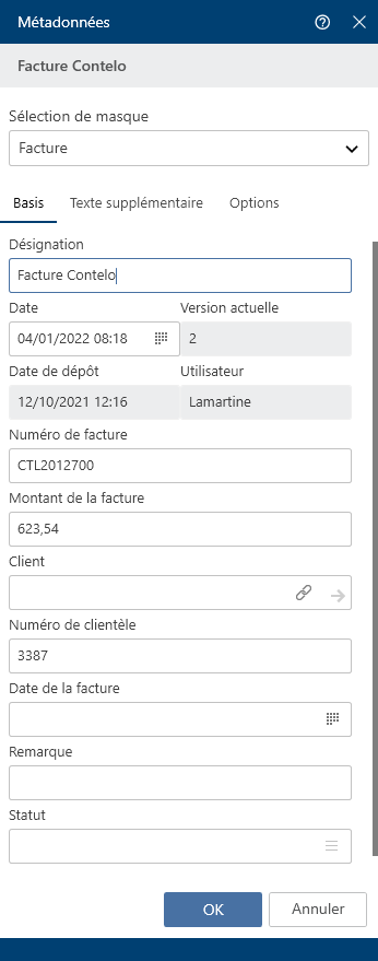 Masque des métadonnées de la génération 1