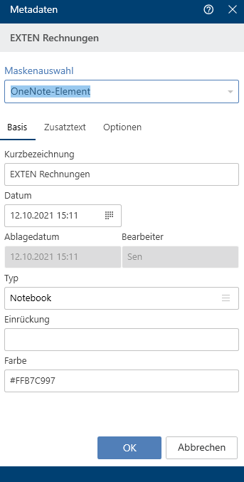 Dialog 'Metadaten'